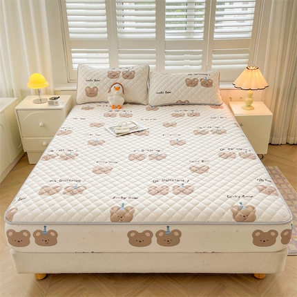 91家纺网 家纺一手货源 找家纺 总 【高克重加厚】雯豆 新品磨毛夹棉床笠印花水洗棉床笠三件套床垫保护罩