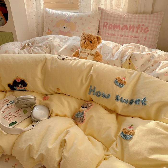 91家纺网 家纺一手货源 找家纺 美乐迪家纺 2025新款全棉绣花四件套 萌宠组合