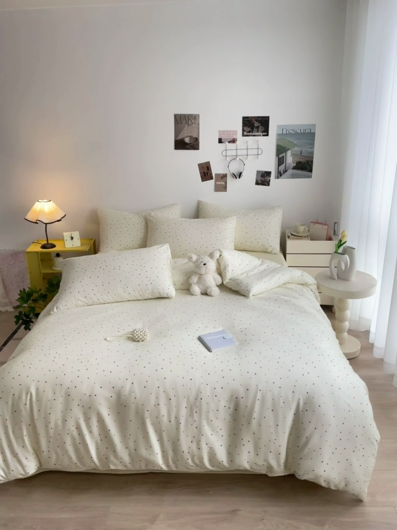 91家纺网 家纺一手货源 找家纺 尤米 2025新款有氧针织双层纱四件套 彩啵啵