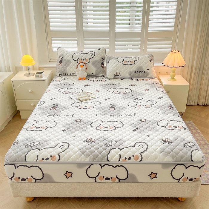 91家纺网 家纺一手货源 找家纺 【高克重加厚】雯豆 新品磨毛夹棉床笠印花水洗棉床笠三件套床垫保护罩 多乐