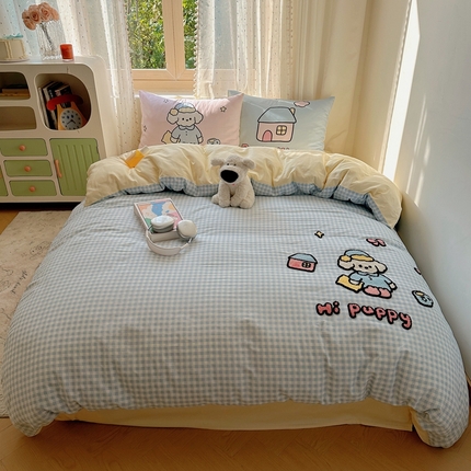 美乐迪家纺 2025新款全棉绣花四件套 晚安狗狗