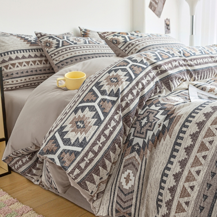 91家纺网 家纺一手货源 找家纺 柠馨 2025新款13372全棉印花四件套无印风系列 波西米亚