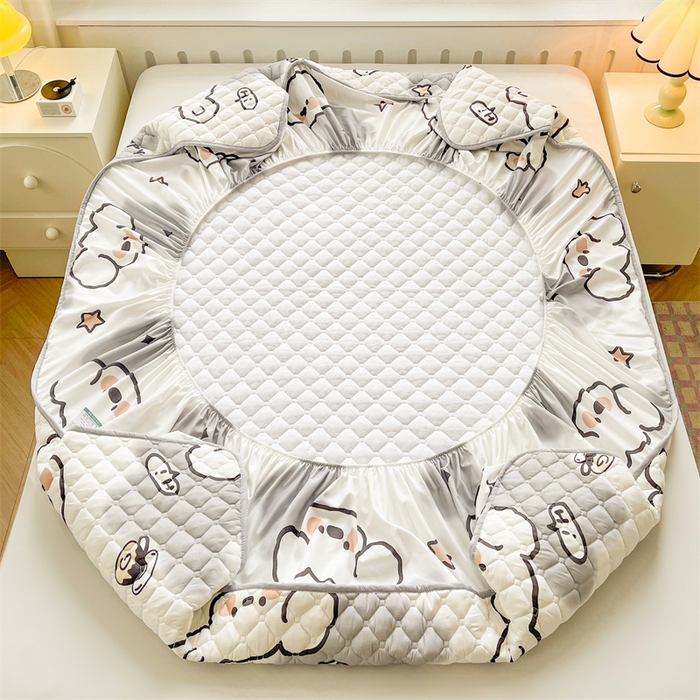 91家纺网 家纺一手货源 找家纺 【高克重加厚】雯豆 新品磨毛夹棉床笠印花水洗棉床笠三件套床垫保护罩 多乐