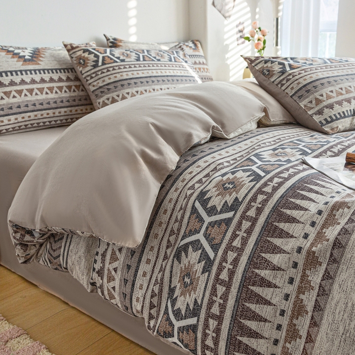 91家纺网 家纺一手货源 找家纺 柠馨 2025新款13372全棉印花四件套无印风系列 波西米亚