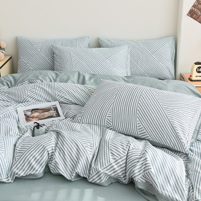 91家纺网 家纺一手货源 找家纺 柠馨 2025新款13372全棉印花四件套无印风系列 编制生活绿