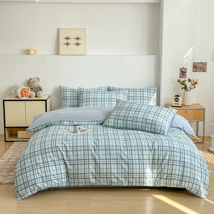 柠馨 2025新款13372全棉印花四件套无印风系列 窗格绿