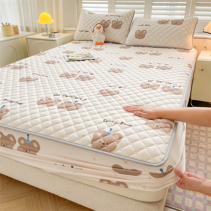 91家纺网 家纺一手货源 找家纺  【高克重加厚】雯豆 新品磨毛夹棉床笠印花水洗棉床笠三件套床垫保护罩 杰克王子