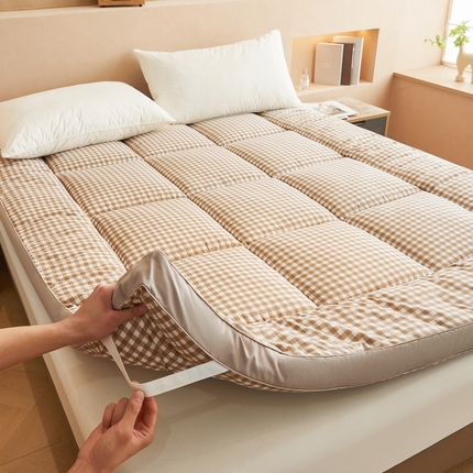 （买家秀爆款花型不断货）A类母婴级水洗棉床垫子羽丝棉床垫子水洗棉床护垫子水洗棉床垫褥子学生宿舍床垫子 卡其格
