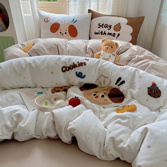 91家纺网 家纺一手货源 找家纺 美乐迪家纺 2025新款全棉绣花四件套 厨师狗狗