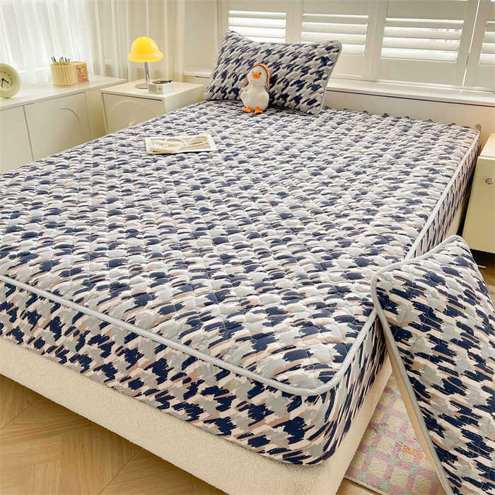 91家纺网 家纺一手货源 找家纺 【高克重加厚】雯豆 新品磨毛夹棉床笠印花水洗棉床笠三件套床垫保护罩 千鸟格