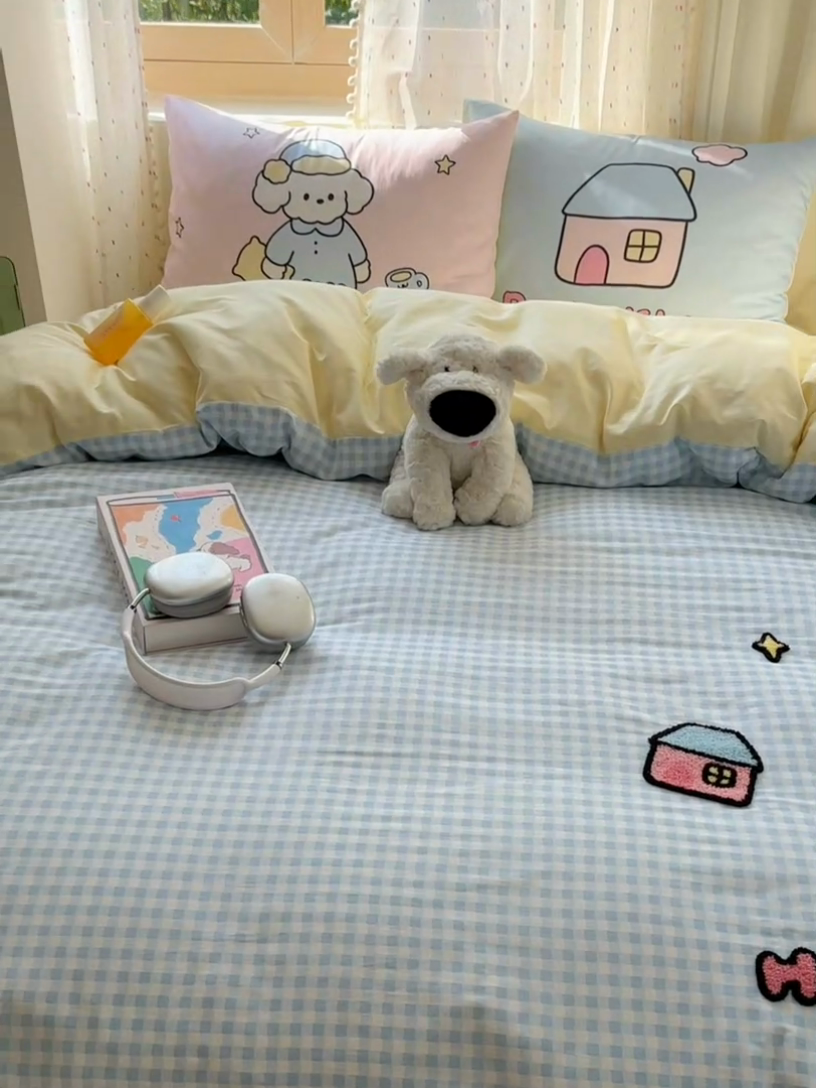 91家纺网 家纺一手货源 找家纺 美乐迪家纺 2025新款全棉绣花四件套 晚安狗狗