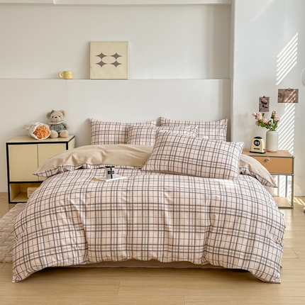 柠馨 2025新款13372全棉印花四件套无印风系列 窗格粉