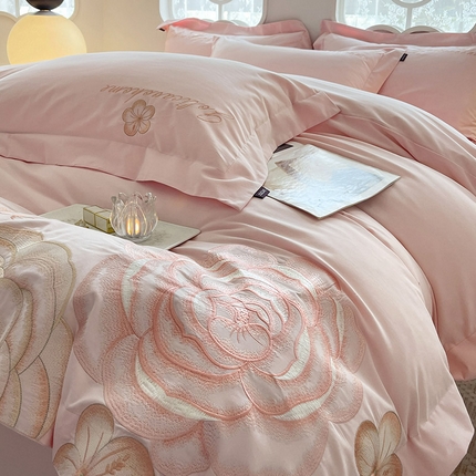 （总） 2025新款A类加厚保暖全棉磨毛四件套纯棉重工刺绣花轻奢风床单被套纯色床笠款床上用品