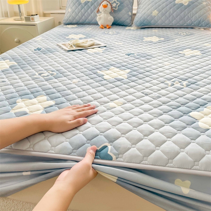 91家纺网 家纺一手货源 找家纺 【高克重加厚】雯豆 新品磨毛夹棉床笠印花水洗棉床笠三件套床垫保护罩 星光灿烂