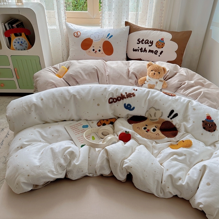 91家纺网 家纺一手货源 找家纺 美乐迪家纺 2025新款全棉绣花四件套 厨师狗狗