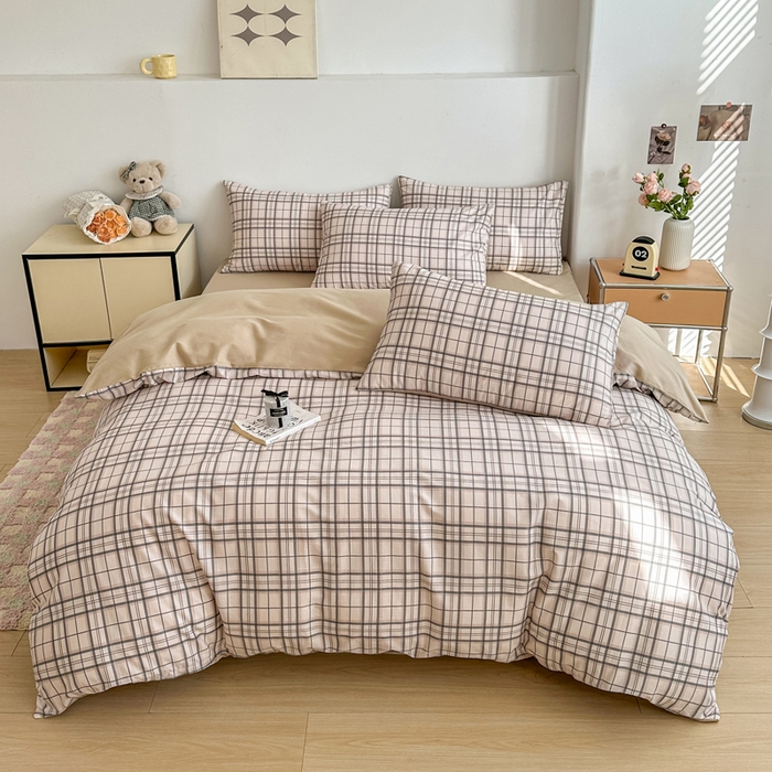 91家纺网 家纺一手货源 找家纺 柠馨 2025新款13372全棉印花四件套无印风系列 窗格粉