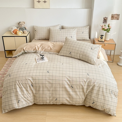 柠馨 2025新款13372全棉印花四件套无印风系列 蝴蝶结格