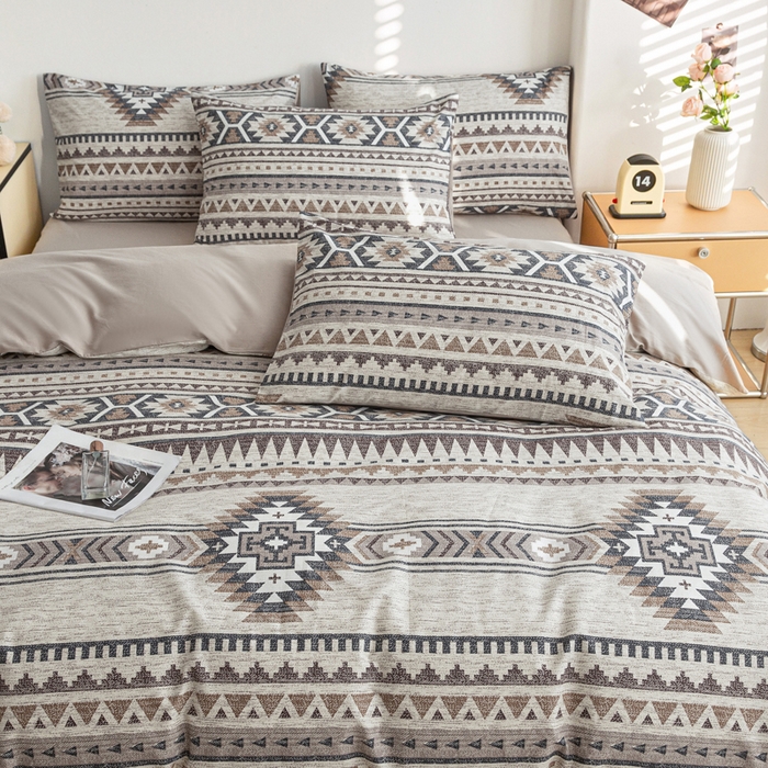 91家纺网 家纺一手货源 找家纺 柠馨 2025新款13372全棉印花四件套无印风系列 波西米亚