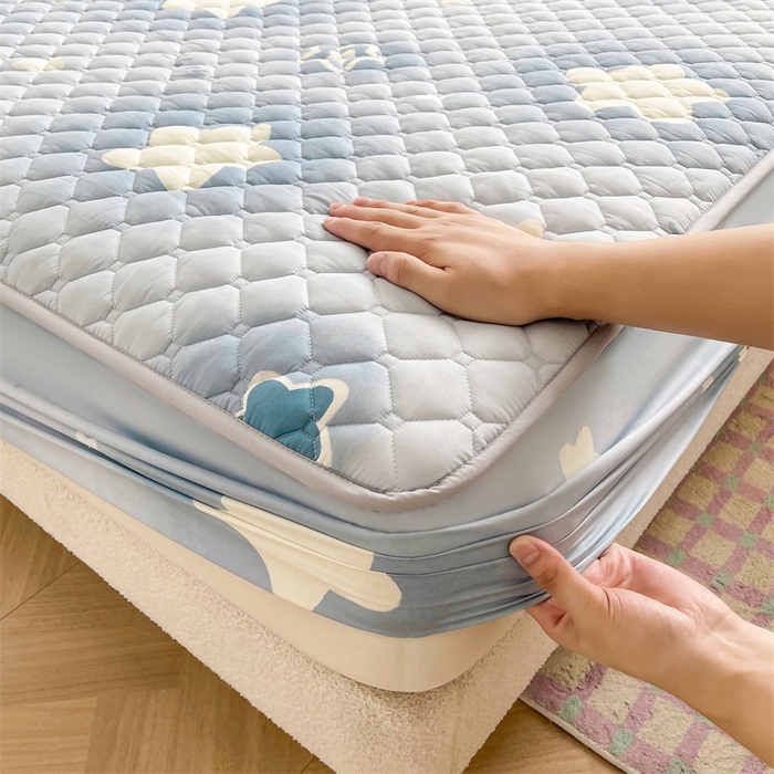 91家纺网 家纺一手货源 找家纺 【高克重加厚】雯豆 新品磨毛夹棉床笠印花水洗棉床笠三件套床垫保护罩 星光灿烂