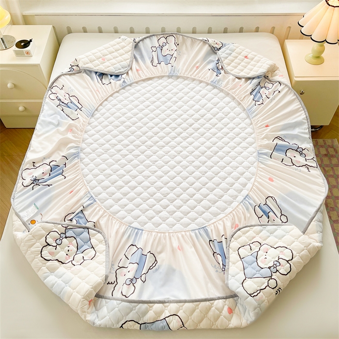 91家纺网 家纺一手货源 找家纺  【高克重加厚】雯豆 新品磨毛夹棉床笠印花水洗棉床笠三件套床垫保护罩 流氓兔