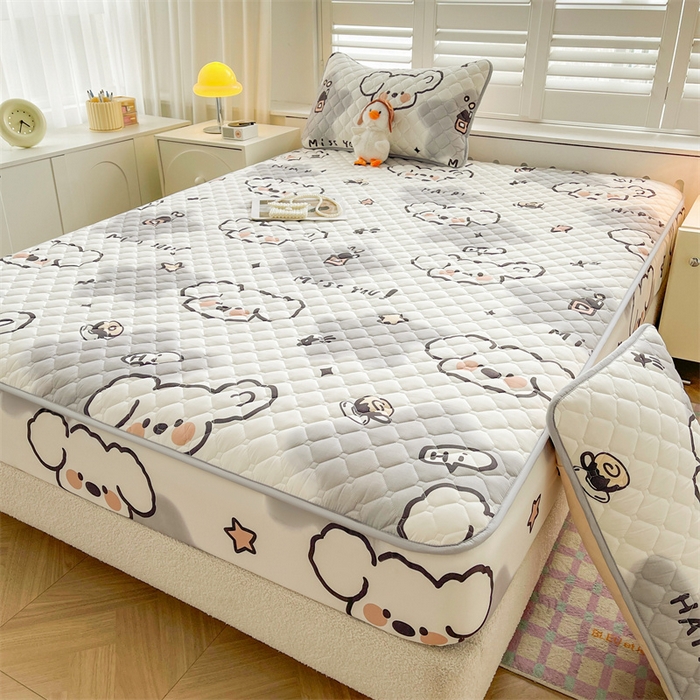 91家纺网 家纺一手货源 找家纺 【高克重加厚】雯豆 新品磨毛夹棉床笠印花水洗棉床笠三件套床垫保护罩 多乐