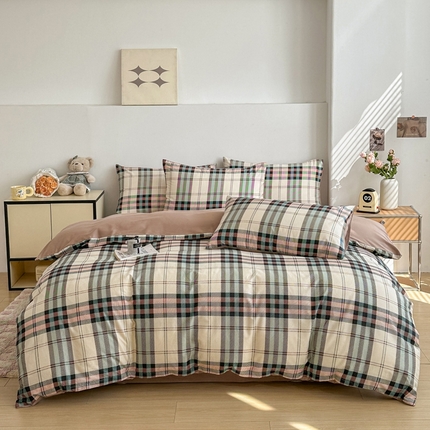 柠馨 2025新款13372全棉印花四件套无印风系列 英兰格