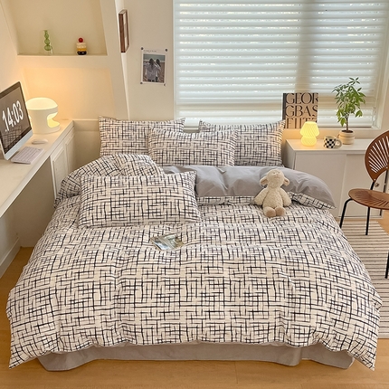 柠馨 2025新款13372全棉印花四件套无印风系列 时尚节拍