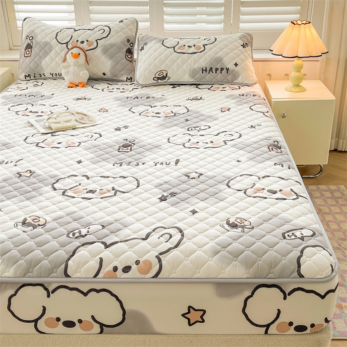 91家纺网 家纺一手货源 找家纺 【高克重加厚】雯豆 新品磨毛夹棉床笠印花水洗棉床笠三件套床垫保护罩 多乐