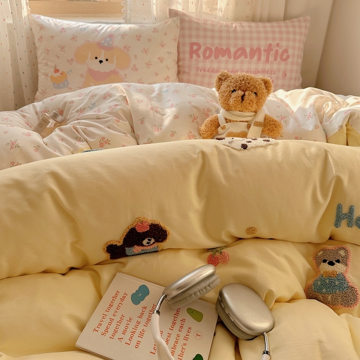 91家纺网 家纺一手货源 找家纺 美乐迪家纺 2025新款全棉绣花四件套 萌宠组合