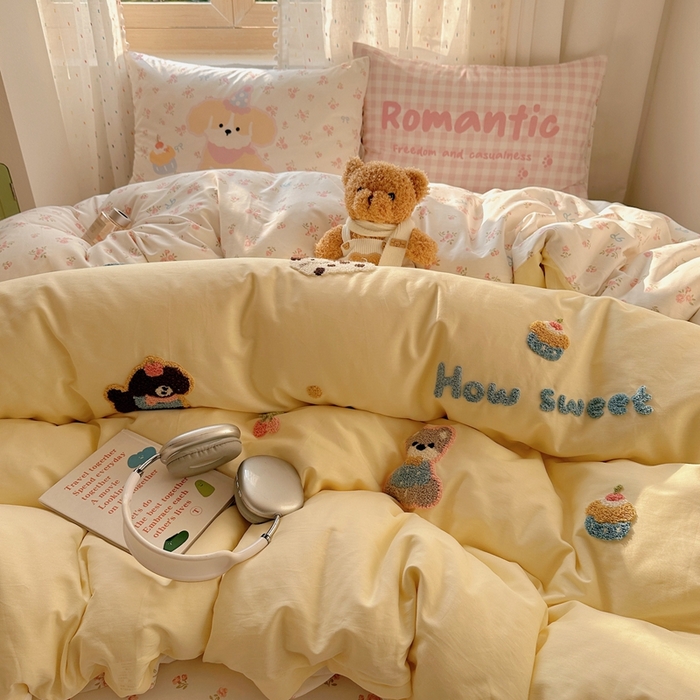 91家纺网 家纺一手货源 找家纺 美乐迪家纺 2025新款全棉绣花四件套 萌宠组合