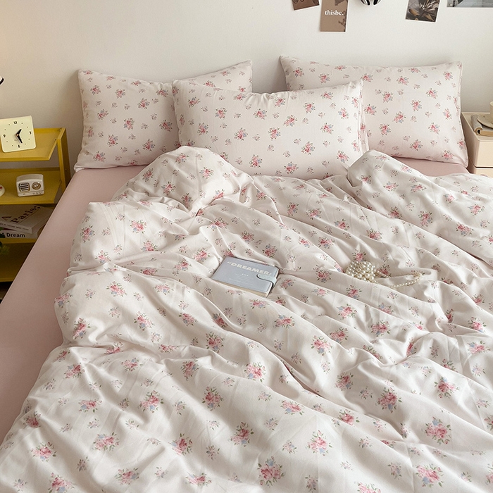 91家纺网 家纺一手货源 找家纺 尤米 2025新款有氧针织双层纱四件套 白桃夭夭