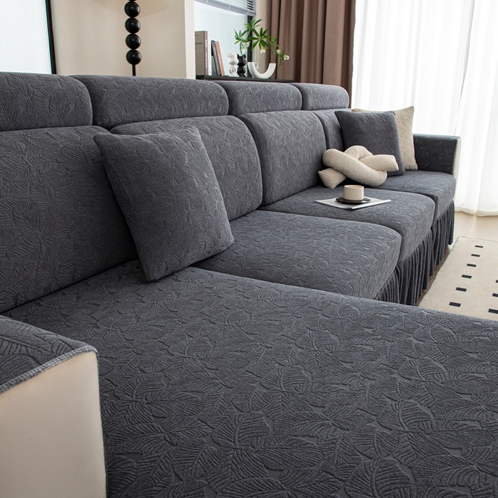 91家纺网 家纺一手货源 找家纺 沐沐家纺 2026新款小树叶裙边沙发笠 深灰