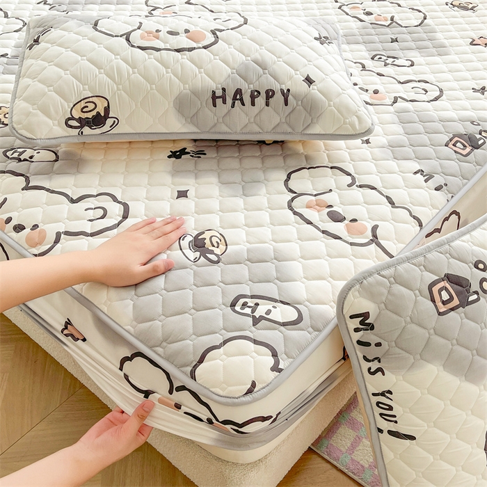 91家纺网 家纺一手货源 找家纺 【高克重加厚】雯豆 新品磨毛夹棉床笠印花水洗棉床笠三件套床垫保护罩 多乐