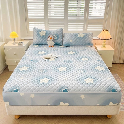 91家纺网 家纺一手货源 找家纺 总 【高克重加厚】雯豆 新品磨毛夹棉床笠印花水洗棉床笠三件套床垫保护罩