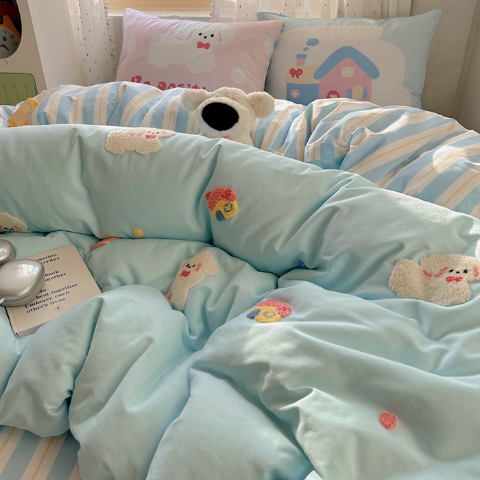 91家纺网 家纺一手货源 找家纺 美乐迪家纺 2025新款全棉绣花四件套 小狗派对