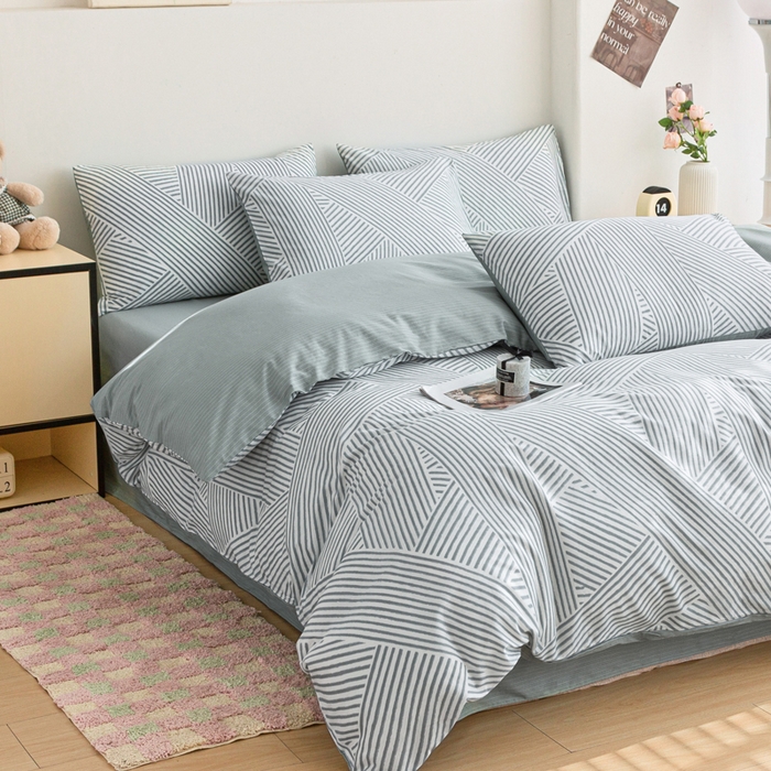 91家纺网 家纺一手货源 找家纺 柠馨 2025新款13372全棉印花四件套无印风系列 编制生活绿