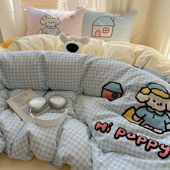 91家纺网 家纺一手货源 找家纺 美乐迪家纺 2025新款全棉绣花四件套 晚安狗狗