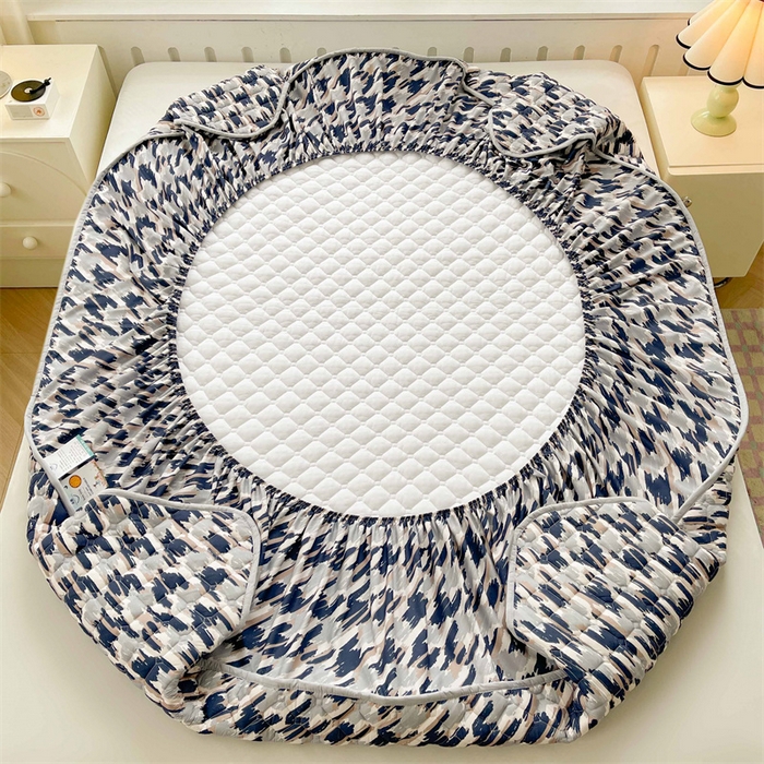 91家纺网 家纺一手货源 找家纺 【高克重加厚】雯豆 新品磨毛夹棉床笠印花水洗棉床笠三件套床垫保护罩 千鸟格