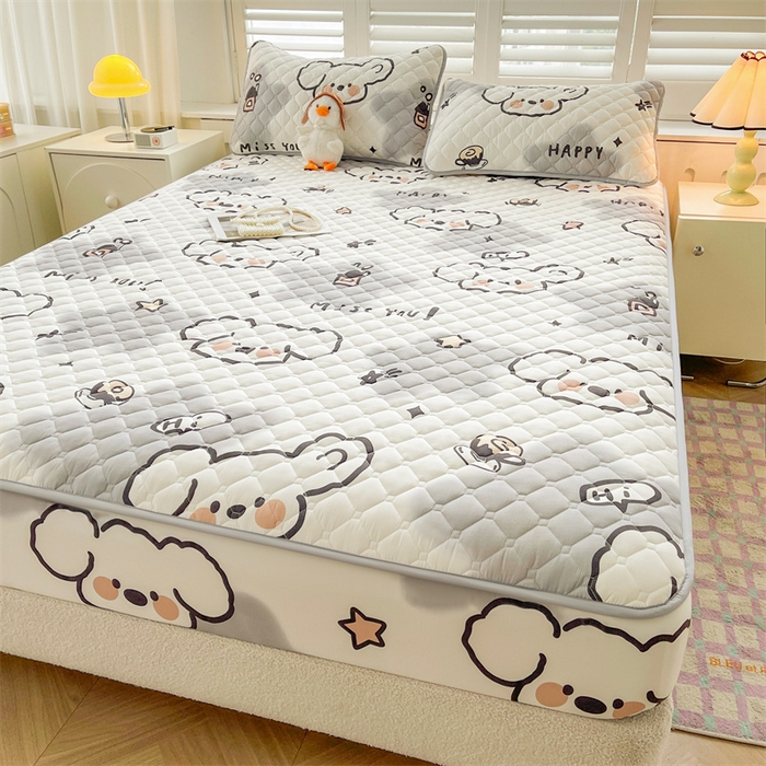 91家纺网 家纺一手货源 找家纺 【高克重加厚】雯豆 新品磨毛夹棉床笠印花水洗棉床笠三件套床垫保护罩 多乐