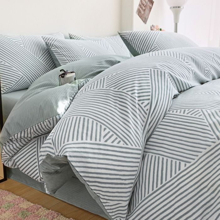 91家纺网 家纺一手货源 找家纺 柠馨 2025新款13372全棉印花四件套无印风系列 编制生活绿