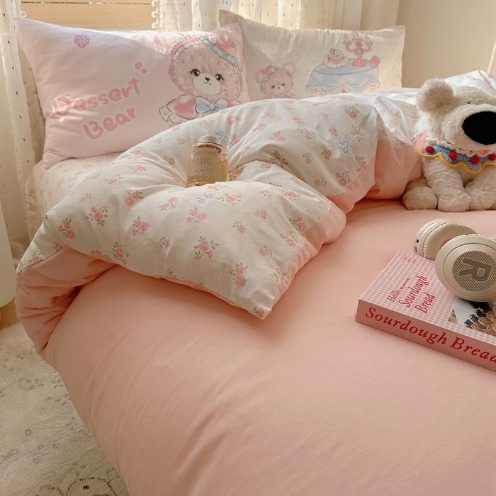 91家纺网 家纺一手货源 找家纺 美乐迪家纺 2025新款全棉绣花四件套 洛丽塔小熊