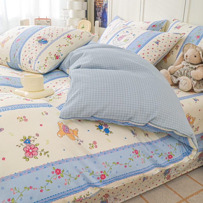 91家纺网 家纺一手货源 找家纺 金鑫汇家纺 2025新款全棉印花单被套 快乐萌兔