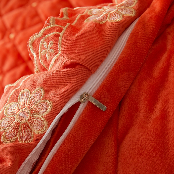 91家纺网 家纺一手货源 找家纺 罗艺轩 2025新款婴儿绒双层夹棉可拆卸床裙四件套-花语 花语-艾玛橙