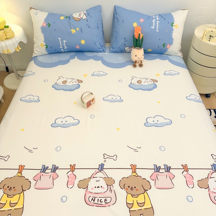 91家纺网 家纺一手货源 找家纺 简宜家居（朝初家纺） 2025新款40支全棉A版床笠 萌萌犬