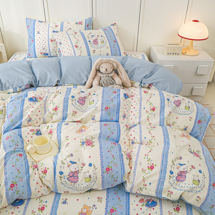 91家纺网 家纺一手货源 找家纺 金鑫汇家纺 2025新款全棉印花四件套 快乐萌兔