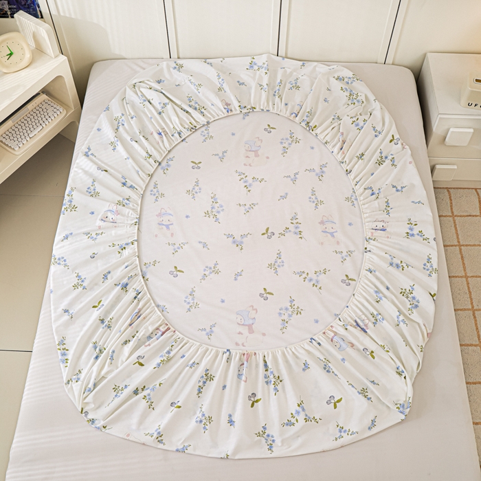 91家纺网 家纺一手货源 找家纺 金鑫汇家纺 2025新款全棉印花单床笠 花丛兔