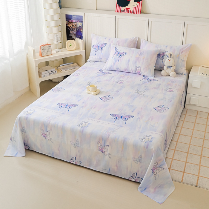 91家纺网 家纺一手货源 找家纺 金鑫汇家纺 2025新款全棉印花单床单 梦蝶