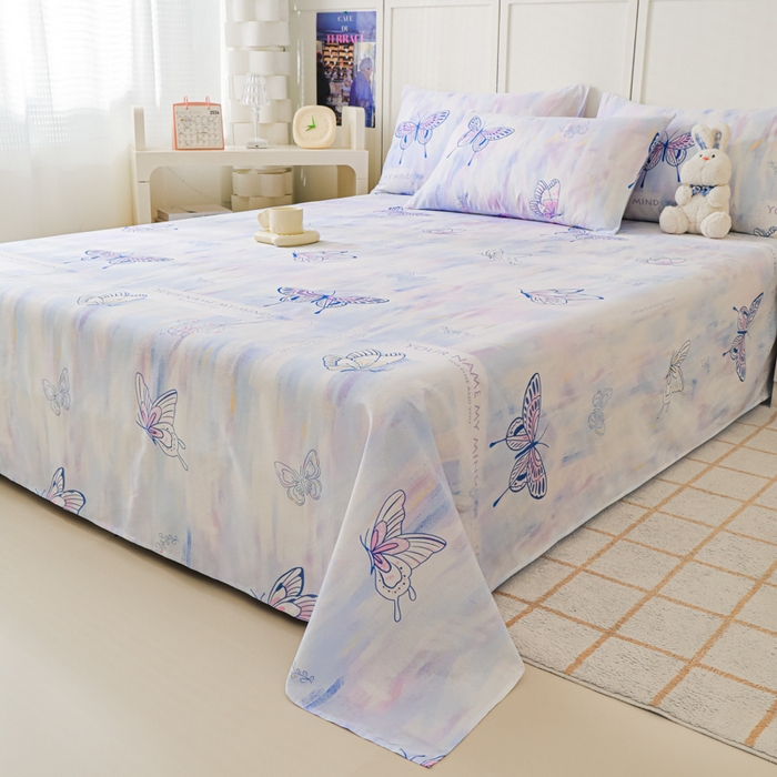 91家纺网 家纺一手货源 找家纺 金鑫汇家纺 2025新款全棉印花单床单 梦蝶