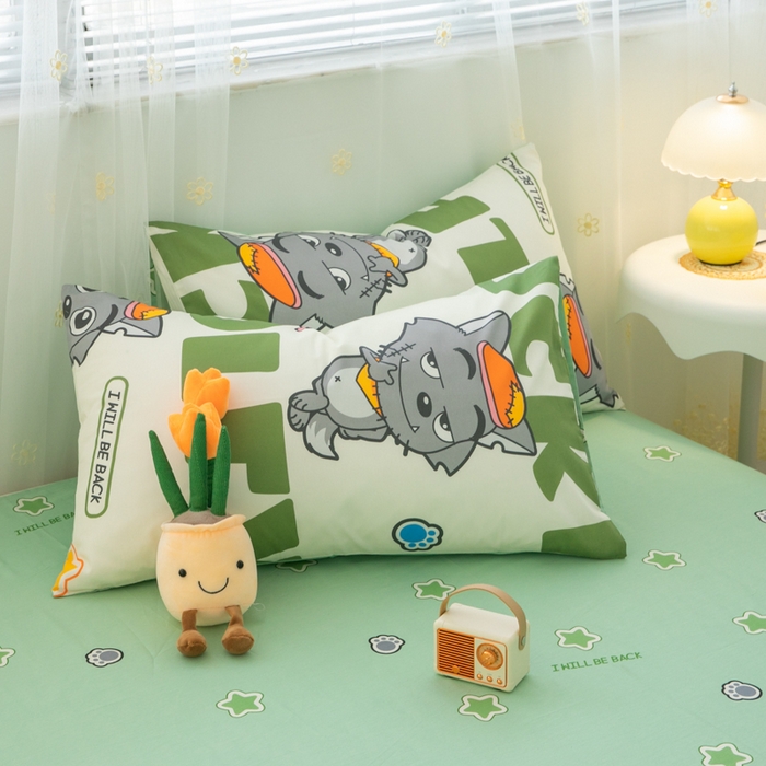 91家纺网 家纺一手货源 找家纺 简宜家居（朝初家纺） 2025新款40支斜纹12868纯棉全棉喜羊羊灰太狼系列四件套 快乐无忧