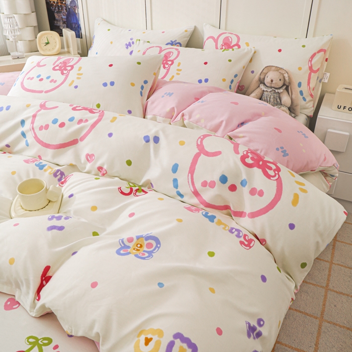 91家纺网 家纺一手货源 找家纺 金鑫汇家纺 2025新款全棉印花单被套 奇趣小兔